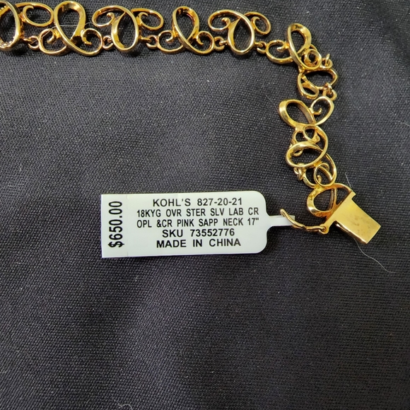 Necklace and bracelet 18k yg on SS with opal and pink sapphires 17" & 7 25" - Picture 8 of 8